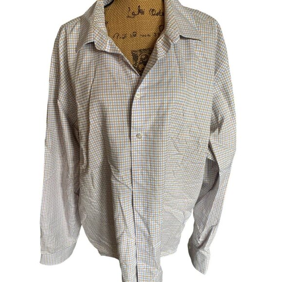 π 2/$30 π Egara 3X Long Sleeve Mens Button Up Shirt Blue and Tan - Picture 1 of 4